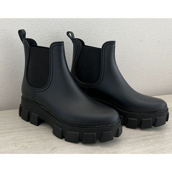 JEFFREY CAMPBELL Women Sz 10 Hydra Platform Chelsea Rain Boots Black Rubber - Picture 1 of 9
